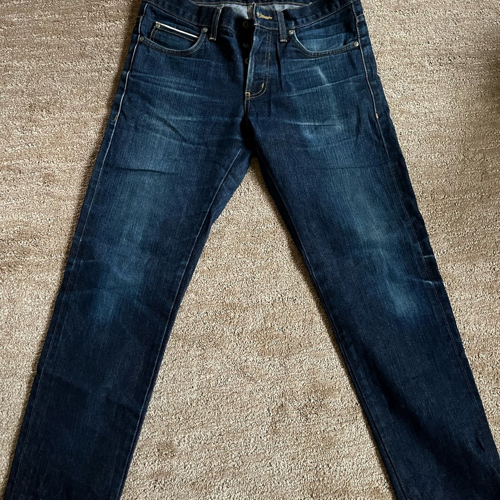 Super skinny guy naked and famous selvedge jeans with a beautiful fade